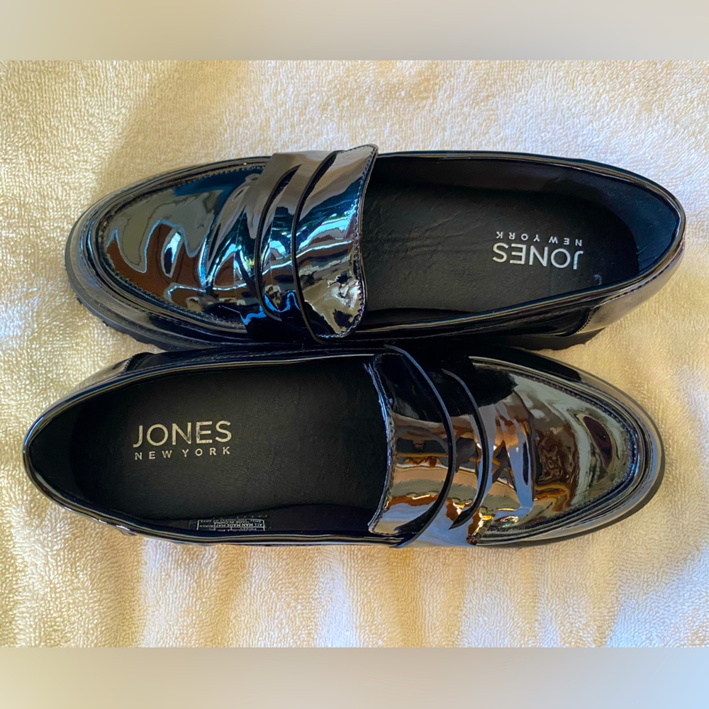 Jones New York Chunky Sole Black Patent Loafers